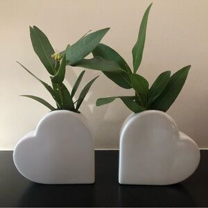 Heart Vases Set of Two- White Porcelain-Anniversary, Valentine's or Mother's Day